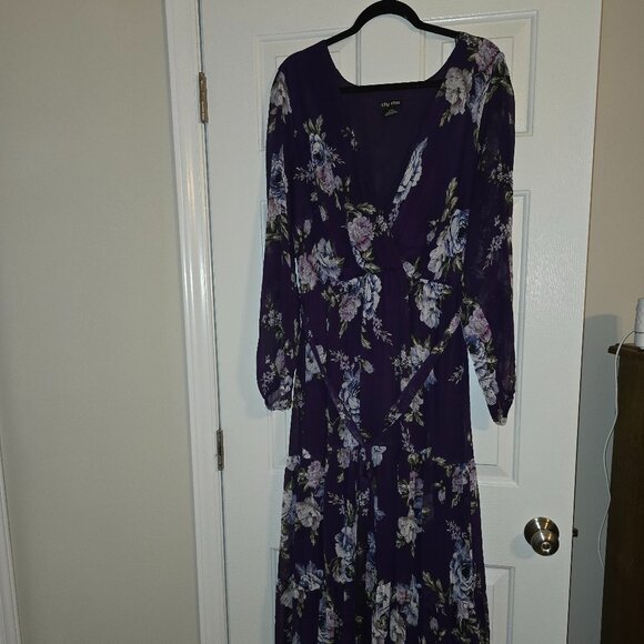 City Chic Womens Floral Dress / Maxi Dress Floral / Multicoloured / Purple - Picture 3 of 3